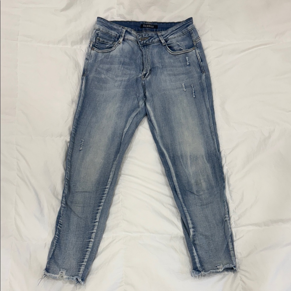 BAMBOO Light Blue Distressed Cropped Jeans